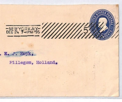 USA TRANSATLANTIC 5c Stationery Cover SUPERB *5* MACHINE NYC 1895 Hillegom YH407 - Image 1 of 4