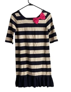 Lilly Pulitzer Girl Nautical ADELE Sweater Dress XL Navy Gold Shimmer Cotton Bow - Picture 1 of 6