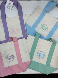 Trader Joe's Pastel Mini Canvas Tote Bags 2025 LIMITED EDITION NWT LOT OF 4 - Picture 1 of 5