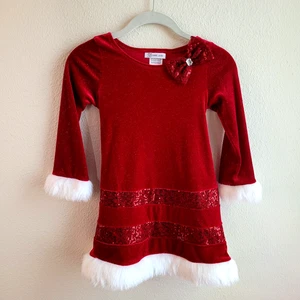 Vestido de lentejuelas navideñas niñas talla 6 rojo Navidad Bonnie Jean piel sintética brillante - Imagen 1 de 14