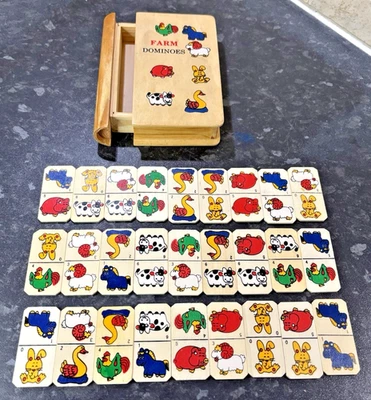 Early Learning Dominoes Wooden Book Box Games Farm domino Travel Children - Image 1 of 4