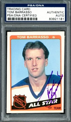 Tom Barrasso Signed 1984-85 Topps RC 158 Buffalo Sabres PSA/DNA #83921181 - Image 1 of 2