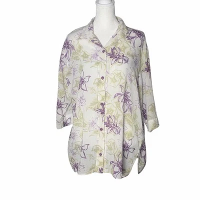 Camisa Columbia para mujer L floral con botones verde púrpura 100 % algodón Foto 1 de 4
