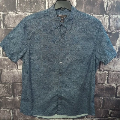 Camisa de Vestir Michael Kors Calce Ajustado Azul y Negro Gráfico Corto Sl Botón Para Hombre XXL Foto 1 de 4