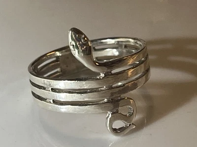 VTG .925 EGYPT STERLING SILVER SNAKE Coil Head Tail BAND RING size 9 Unisex 5g - Image 1 of 4