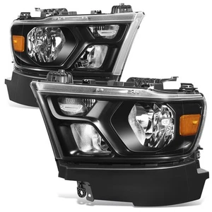 Fit 19-24 Ram 1500 Black Housing Amber Corner Headlights Assembly Factory Style - Picture 1 of 8