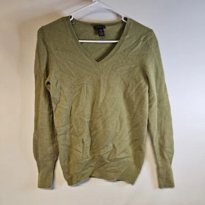 Suéter de cachemir Only Mine para mujer tejido verde medio cuello en V Foto 1 de 3