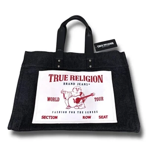 Bolso de Mano Grande TRUE RELIGION Buda Denim Negro Lavado Nuevo con Etiquetas - Imagen 1 de 7