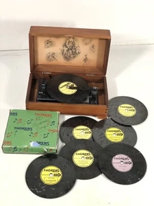 Vintage Thorens Disc Music Box Display w 7 Christmas Discs Made in Switzerland - Picture 1 of 12