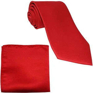 New Men's extra long necktie & hankie set solid Red wedding formal big tall - Picture 1 of 2