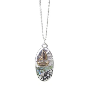 Sailboat Abalone Pendant Necklace Silver - Picture 1 of 8