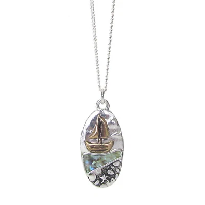 Sailboat Abalone Pendant Necklace Silver White Gold - Image 1 of 4