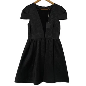 Miss Shop Womens Dress Size 8 Black Plunging Mesh V Neck Fit Flare Party Wedding - Picture 1 of 16