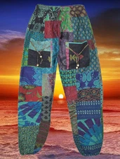 Womans Bohemian Pant, Patchwork Harem Cotton Gypsy Handmade Yoga Pant S/M/L