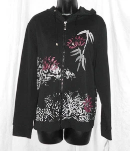 Alyson WhitMore Hoodie Size PL NWT Black Floral Cotton Blend Long Sleeve Zipper - Picture 1 of 12