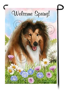 Willkommen Frühling Garten Flagge - Zobel Merle Collie - Bild 1 von 1