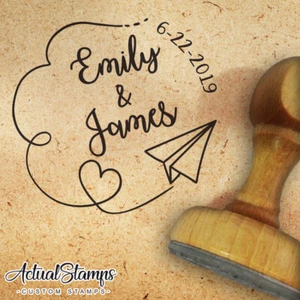 WEDDING STAMP, Custom Stamp, Paper plane Stamp, Rubber Stamp Customize Airplane - Bild 1 von 10