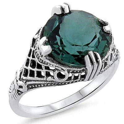 DECO ANTIQUE STYLE 925 STERLING SILVER 3.50 CARAT SIMULATED EMERALD RING    #540 - Image 1 of 3