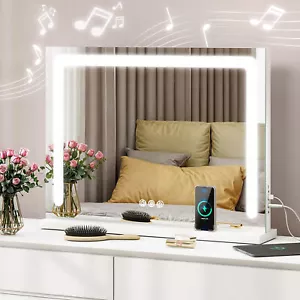 22.8 in Vanity Makeup Mirror with LED Lights & Wireless Charger Wall Mounted - Picture 1 of 8