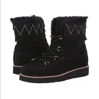 NWOT Jack Rogers Black Vera Suede Lace Up Fur Lined Waterproof Boots 8 - Image 1 of 4