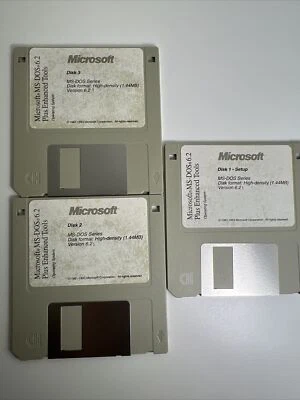 Microsoft MS-DOS•6.2Plus Enhanced ToolsOperating System, 3.5 Disks 1,2, and 3. - Image 1 of 4