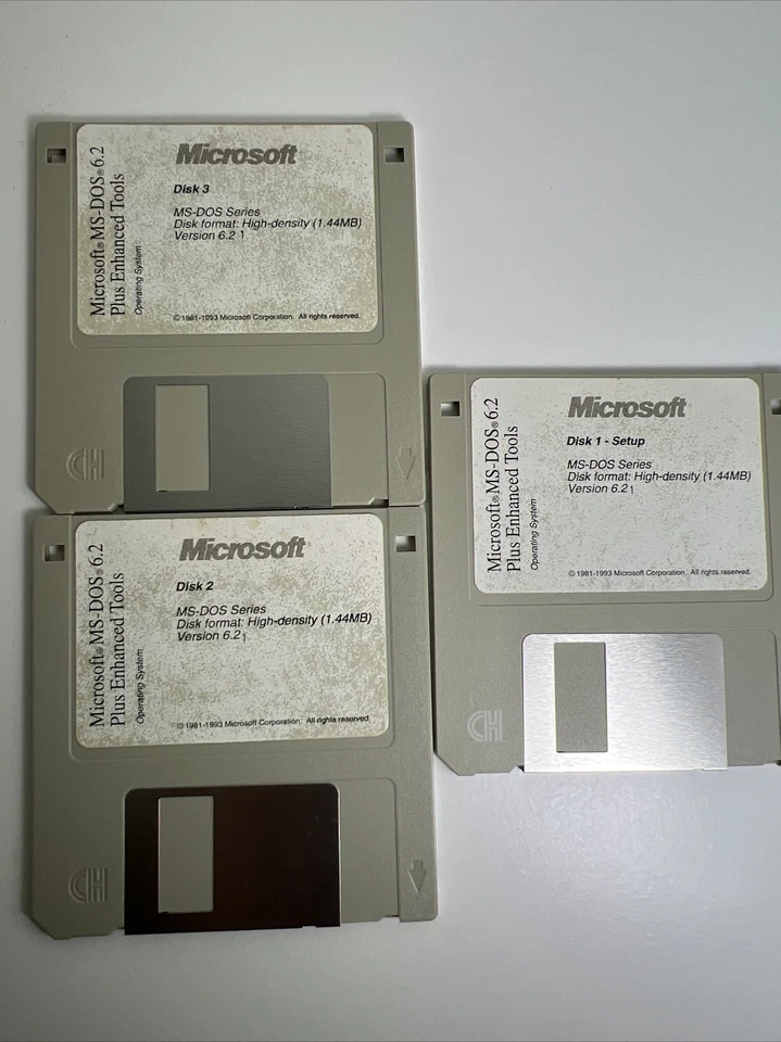 Microsoft MS-DOS•6.2Plus Enhanced ToolsOperating System, 3.5 Disks 1,2, and 3. - Image 1 of 4