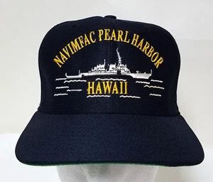Vintage NAVIMFAC PEARL HARBOR Hat Cap New Era Snapback USN Blue HAWAII Shipyard - Picture 1 of 8