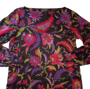 Lauren Ralph Lauren Womens Medium Black Long Sleeve Sheer Floral Blouse - Picture 1 of 9