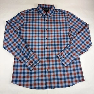 Nordstrom Tech Smart Shirt Men L Gingham Long Sleeve Button Up Trim Fit Blue Red - Picture 1 of 6