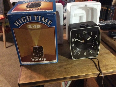 Vintage 1975 High Time Sentry Projector Alarm Clock MCM Retro Model 7690 Brown Cover