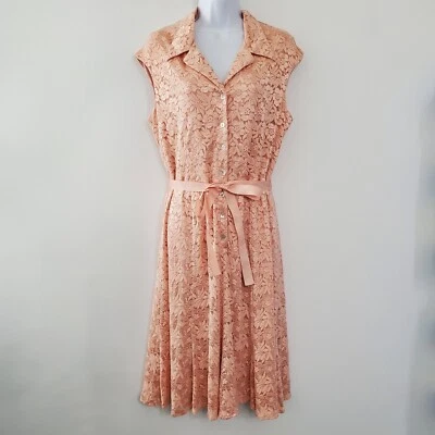 Vestido Dressbarn Mujer Rosa Encaje Botones Cinturón Manga Gorra Talla 12 Coqueta Foto 1 de 4