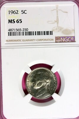 1962 - NGC MS65 JEFFERON NICKEL! #B34103 - Image 1 of 2