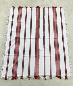 Mantel Vintage Marfil Rojo Negro Rayas Hecho a Mano en Hungría Lino Nuevo 76 x 62 - Imagen 1 de 4