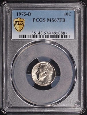 1975-D Roosevelt Dime PCGS MS-67 FB - Low Pop, Only 2 Higher! - Image 1 of 2