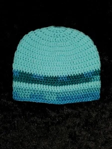 Adult/Child Unisex Handmade Crochet Hat Beanie Teal colors 18" dia - Picture 1 of 2