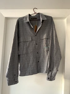 Barney Cools grey stripe pockets long sleeve button up new with tags size large - Picture 1 of 6