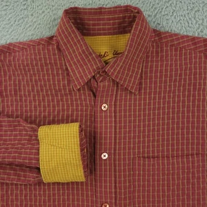 Bugatchi Shirt Mens Medium Red Yellow Check Plaid Long Sleeve Button Front Modal - Picture 1 of 15