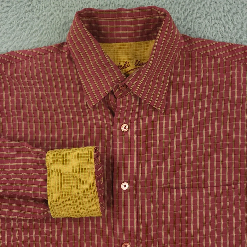 Bugatchi Shirt Mens Medium Red Yellow Check Plaid Long Sleeve Button Front Modal - Image 1 of 4