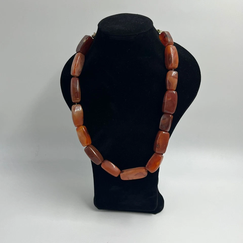 Collar de cuentas gruesas de ágata cornalina natural vintage hecho a mano piedra marrón naranja Foto 1 de 4