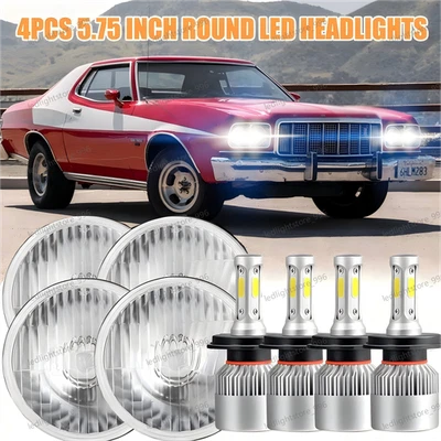 4pcs Round 5.75" 5-3/4" LED Hi/Lo Headlights For Ford Gran Torino 1972-1976 - Image 1 of 4