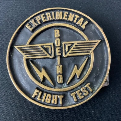Vtg BOEING Experimental Flight Test BRASS BELT BUCKLE Black Oak Foundry SCARCE! - Image 1 of 4