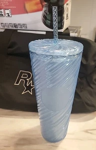 Starbucks Iridescent Swirl Cold Cup Becher Deckel Strohhalm hellblau 24 oz Neu mit Etikett - Bild 1 von 11
