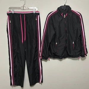 Everlast Women's Tracksuit L Black Pink White Stripe Full Zip Jacket Pants Set - Picture 1 of 19