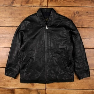 Vintage Structure Leather Jacket M Car Coat Black - Picture 1 of 10