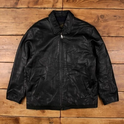 Vintage Structure Leather Jacket M Car Coat Black - Image 1 of 4