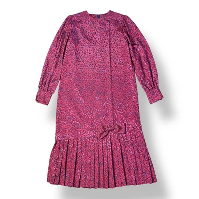 Henry Lee Vintage Pleated Bow Maxi Dress Size 10 Pink Purple - Image 1 of 4