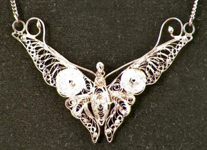 Butterfly Silver Wire Necklace H S 900 Wirework Filagree Vintage Dainty - Picture 1 of 4