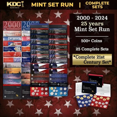 2000-2024 25 Years US Mint Set Run 580+ Coins 25 Sets Complete 21st Century OGP - Image 1 of 4