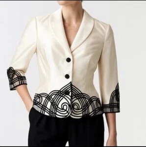 Adrianna Papell Womens 12 White w/ Black Trim Silk Blend Evening Jacket Blazer - Picture 1 of 9