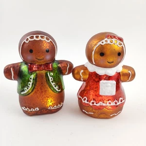 Set of 2 5" Lit Mercury Glass Gingerbread Boy & Girl by Valerie Christmas Decor - Picture 1 of 6